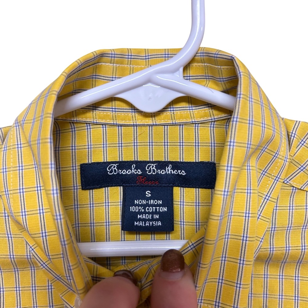 Brooks Brothers Fleece Boys Yellow Plaid Non-Iron Cotton Button Down Shirt Small - Picture 2 of 6